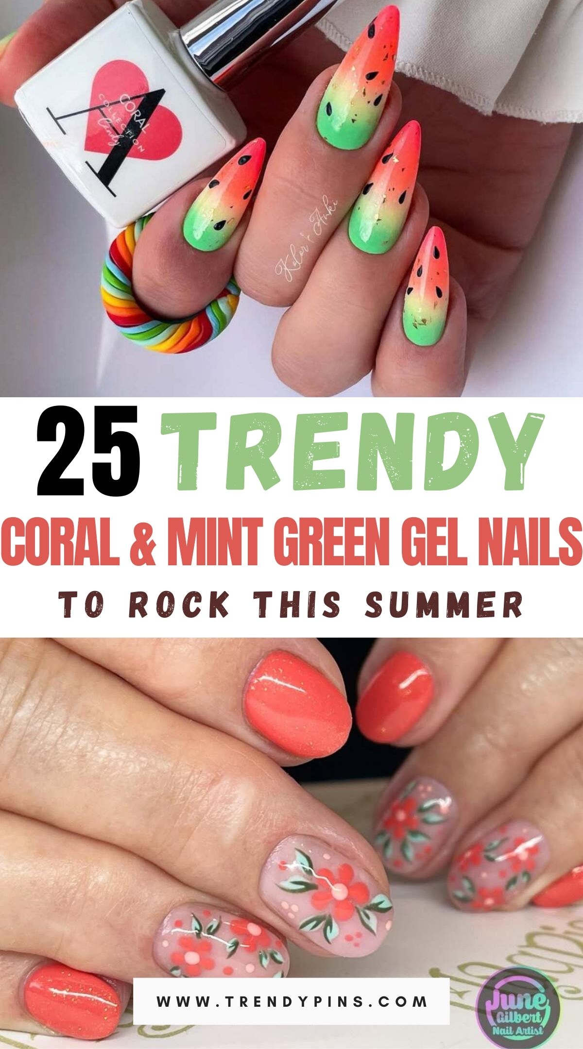 25 elegant gel nails in corals and mint green ideal for summer 2025 2