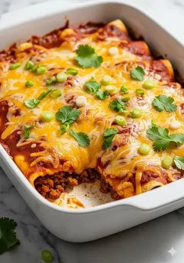 Delicious ground beef enchiladas topped with cheese and sauce
